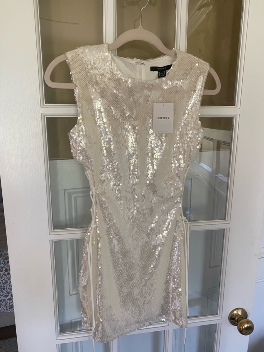 Forever 21 Ivory Sequin Lace-Up Mini Dress